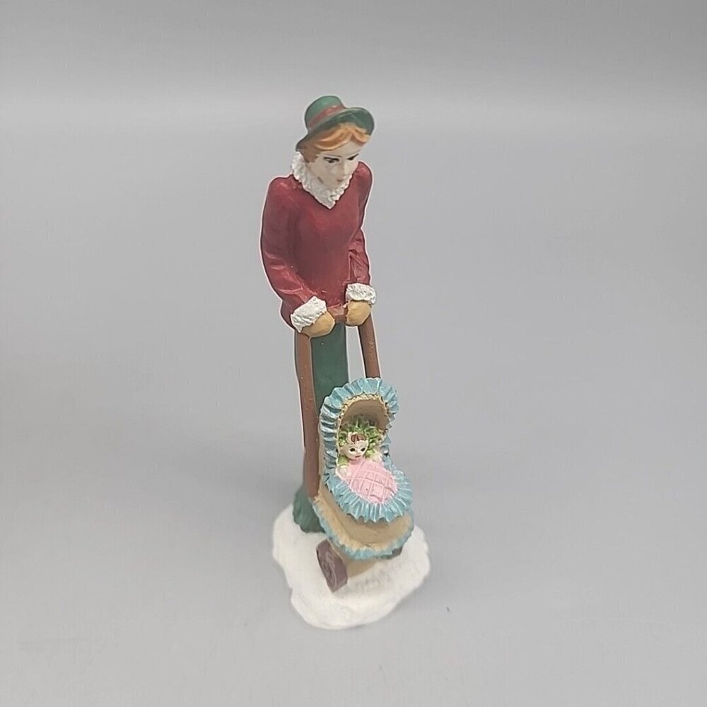 Vtg Santas Workshop Woman Baby Stroller Miniature Figure Resin Victorian